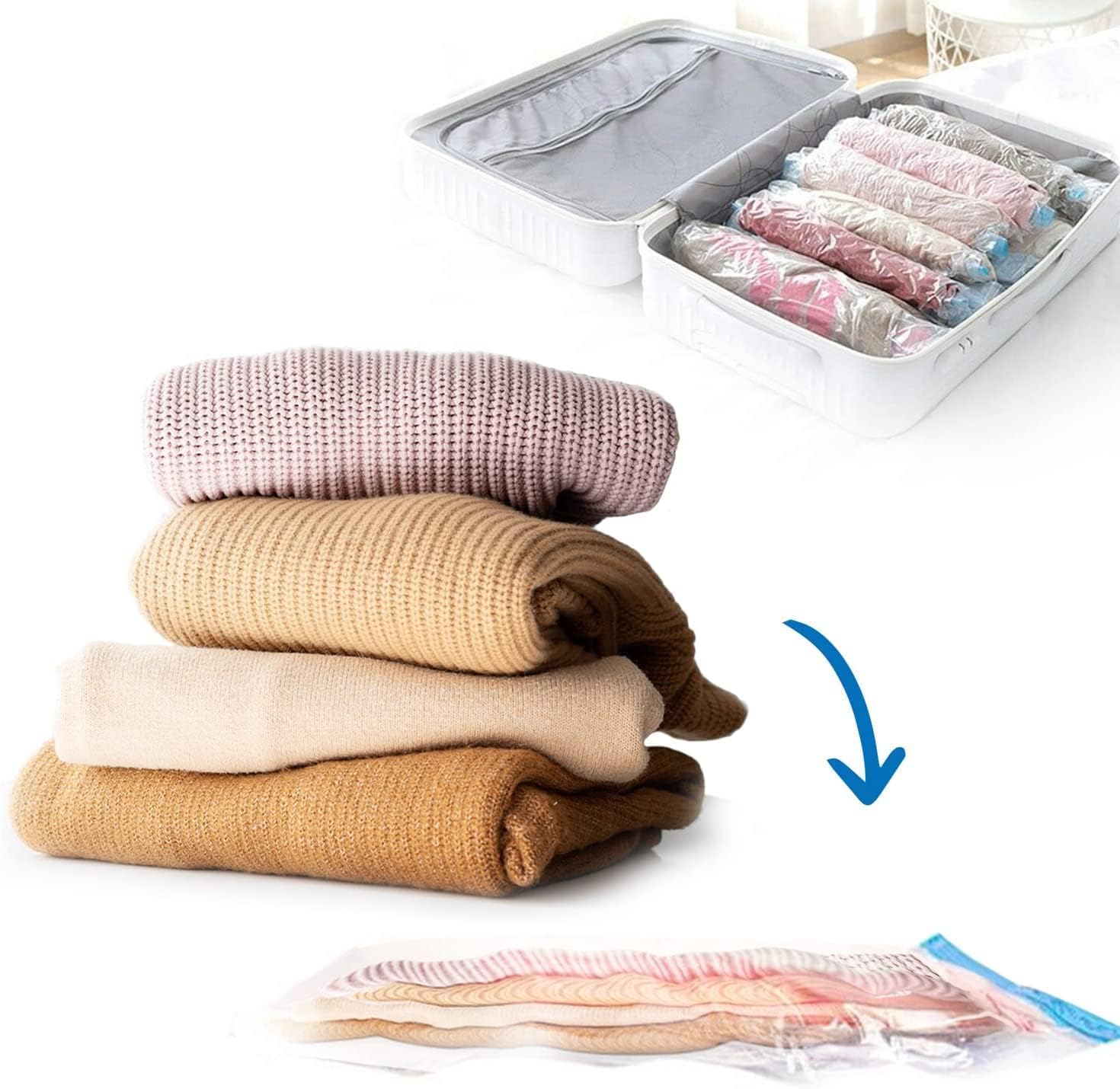 Packing vacuum bags with pump, Sealer Bags for Travel clothes and home Blankets, Quilts with hand Pump(2 Small + 2 Medium + 1 Large) Packing vacuum bags with pump, Sealer Bags for Travel clothes and home Blankets, Quilts with hand Pump(2 Small + 2 Medium + 1 Large)